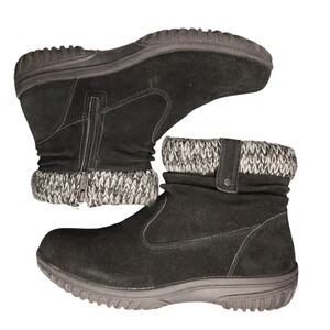 Khombu Laura Ankle Boots Womens US Size 9M Black Leather Faux Fur Lined Side Zip